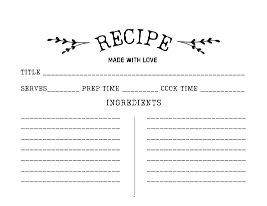 Recipe card digital download